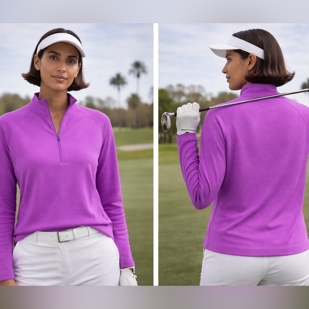 NWT Slazenger Tech 1/4 Zip Shirt Purple Large Golf Tennis L/S Hydro-Dri UPF 30